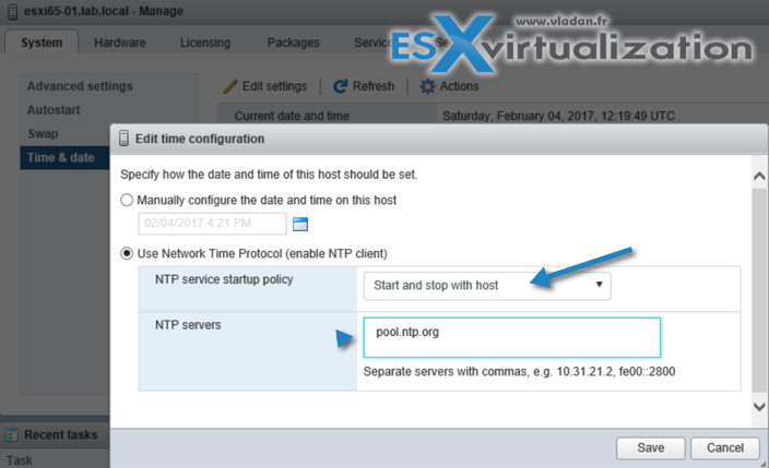 How To Configure Esxi Network Time Protocol Ntp Via Host Client Esx Virtualization