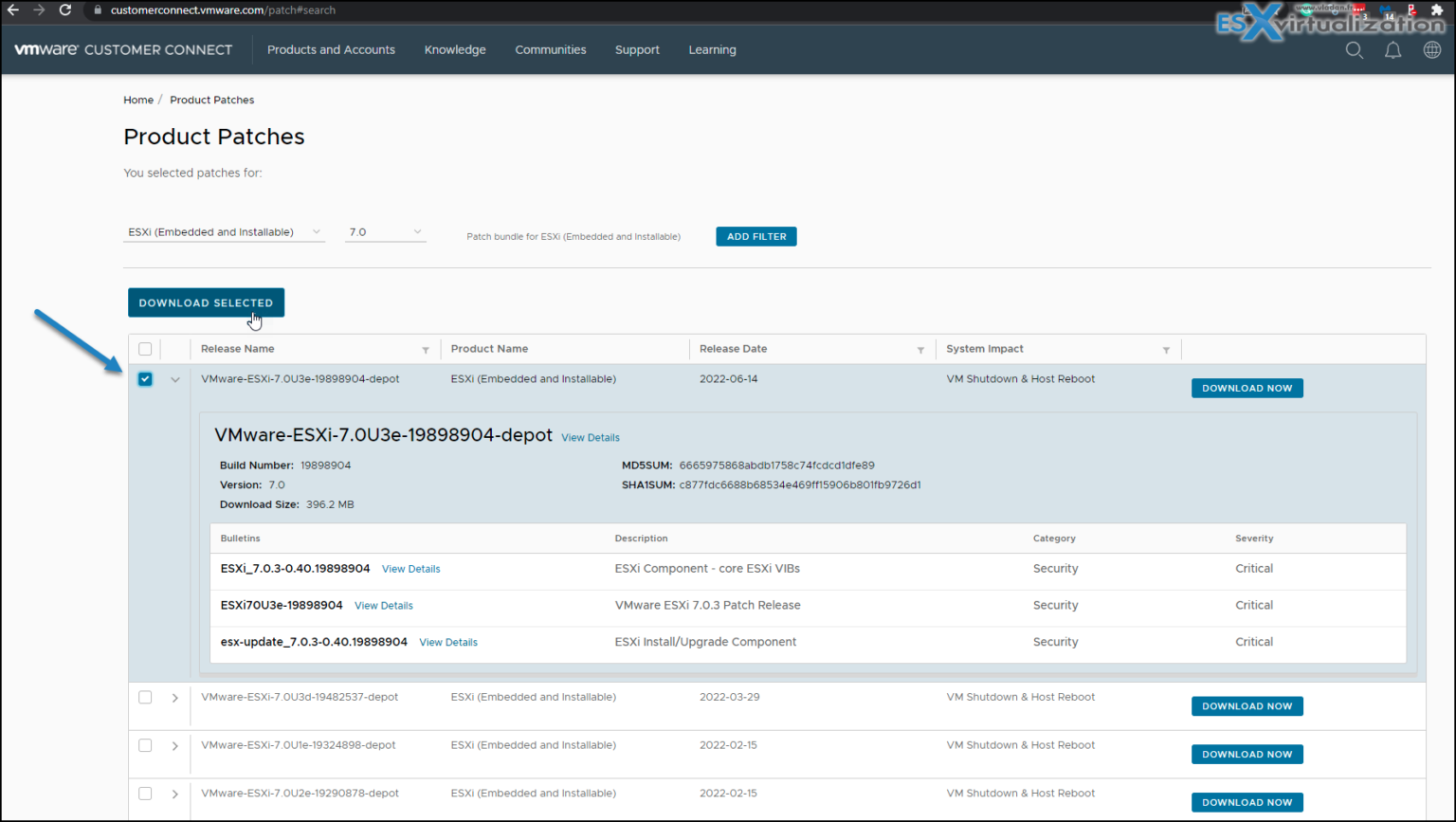 Patch Standalone VMware ESXi 7 To 7u3e Latest Version - ESX Virtualization